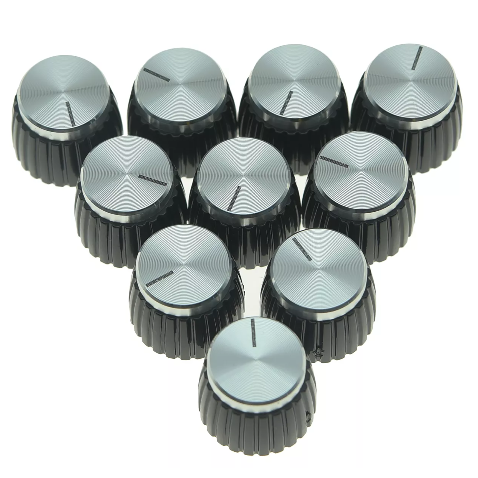 Marshall Amp Knobs - Black with Silver Cap, Push-On (Set of 10) - Ploutone
