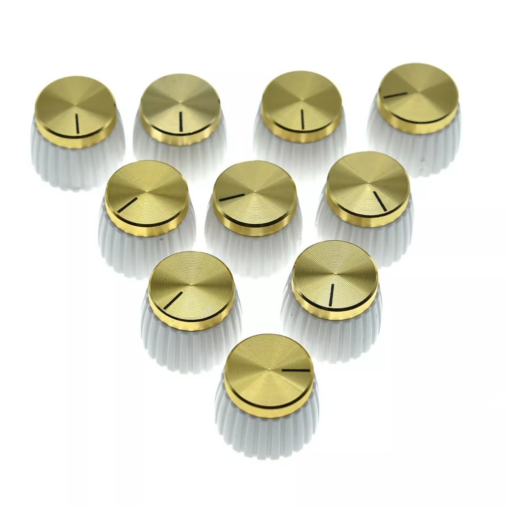 Marshall Amp Knobs - White with Gold Cap, Push-On (Set of 10) Knobs from Ploutone