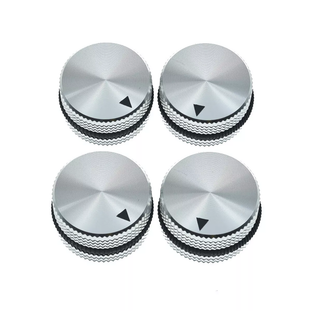 Metal Control Knobs - 25mm with Rubber O-Ring for Guitars, Basses & Amps (Set of 4) - Ploutone