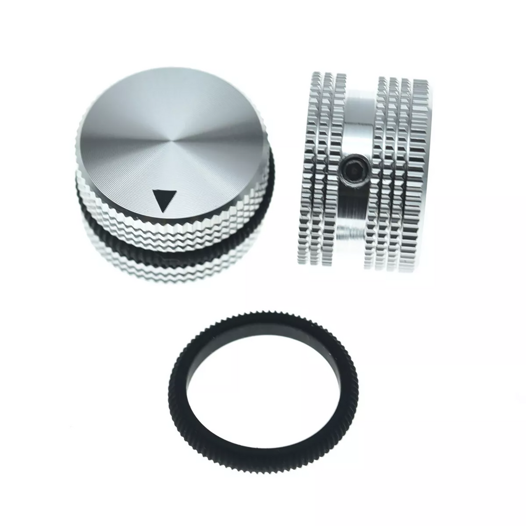 Metal Control Knobs - 25mm with Rubber O-Ring for Guitars, Basses & Amps (Set of 4) - Ploutone