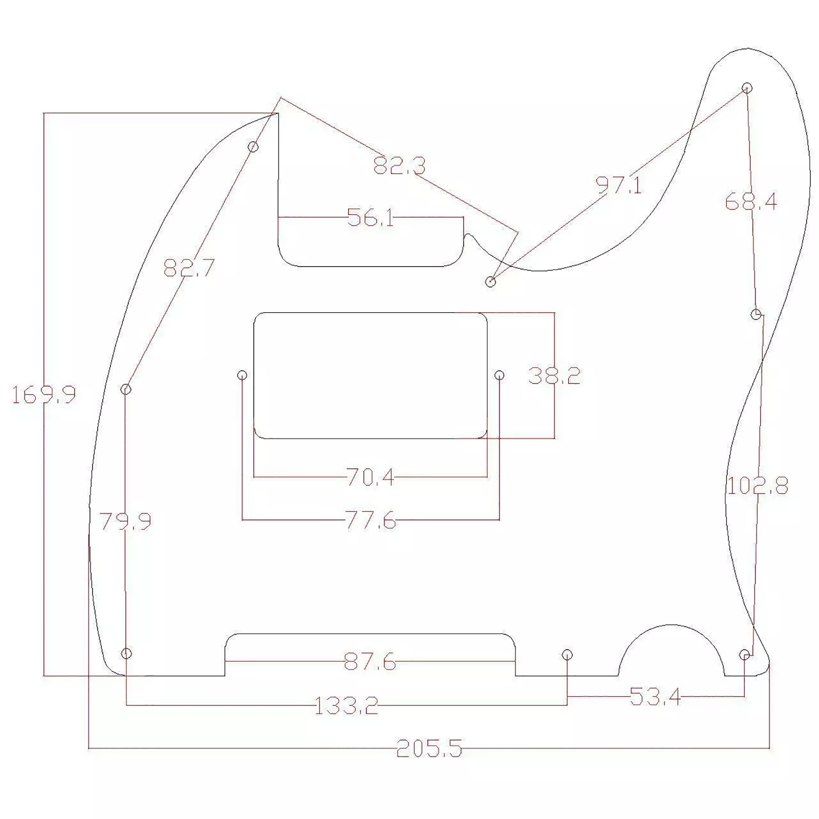 Metal Humbucker Telecaster Pickguard & Control Plate - Black Aluminum - Ploutone