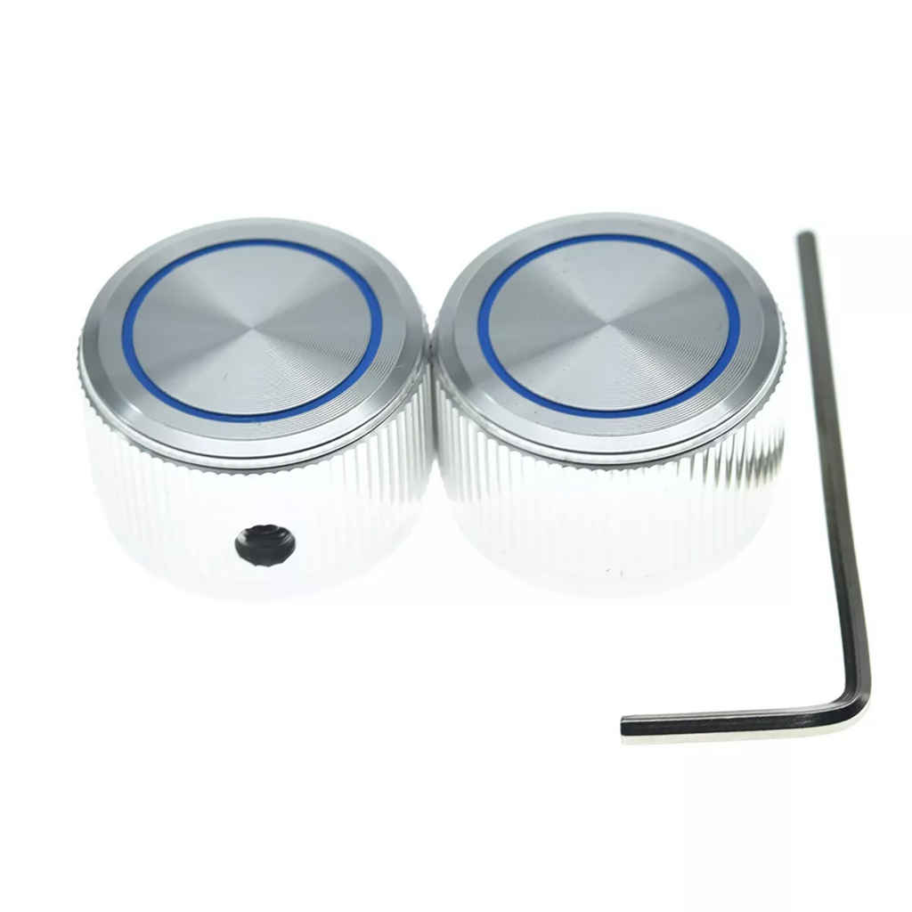 Metal Pot Knobs with Blue Circle - 1/4" for Guitars, Basses & Amps (Set of 2) - Ploutone