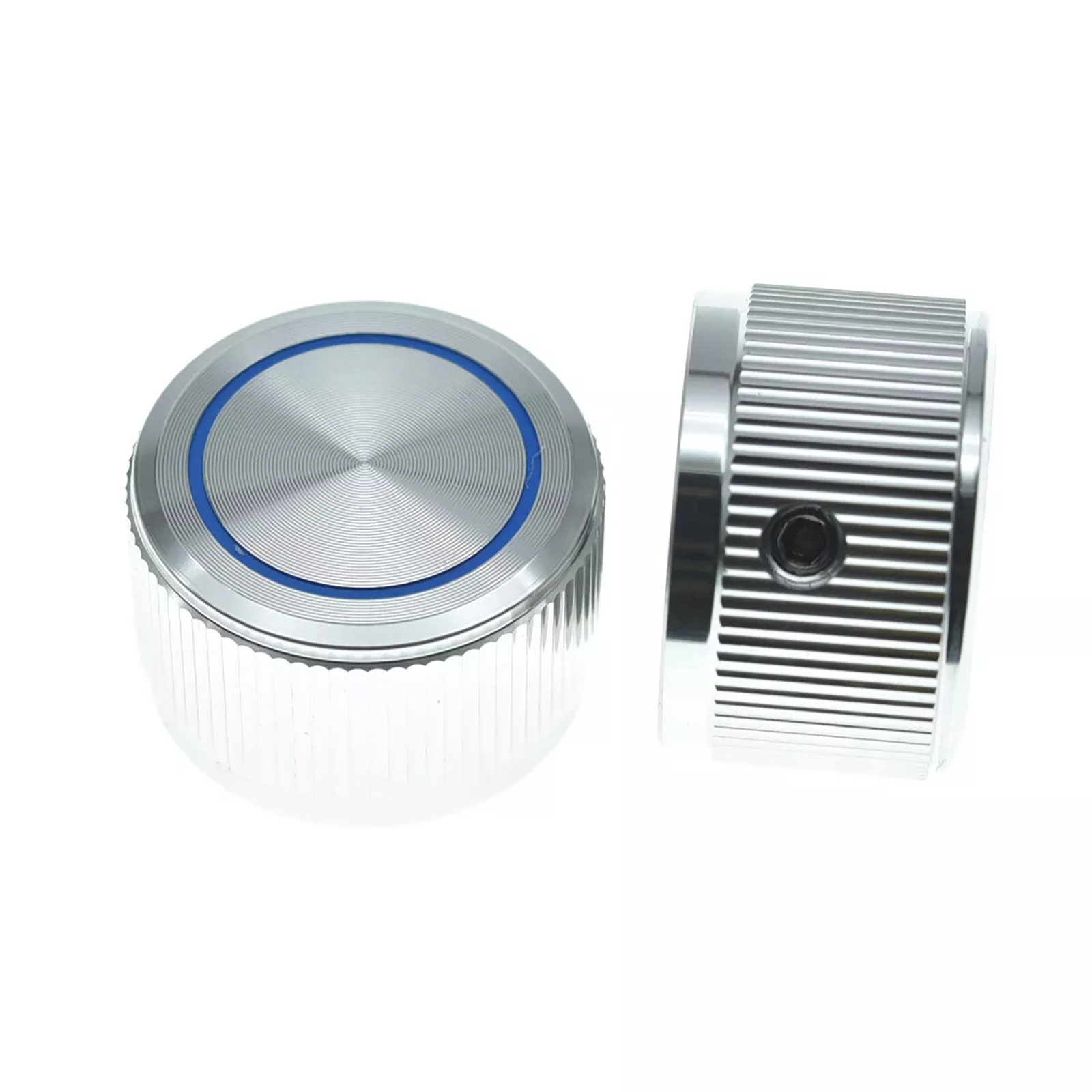 Metal Pot Knobs with Blue Circle - 1/4" for Guitars, Basses & Amps (Set of 2) - Ploutone
