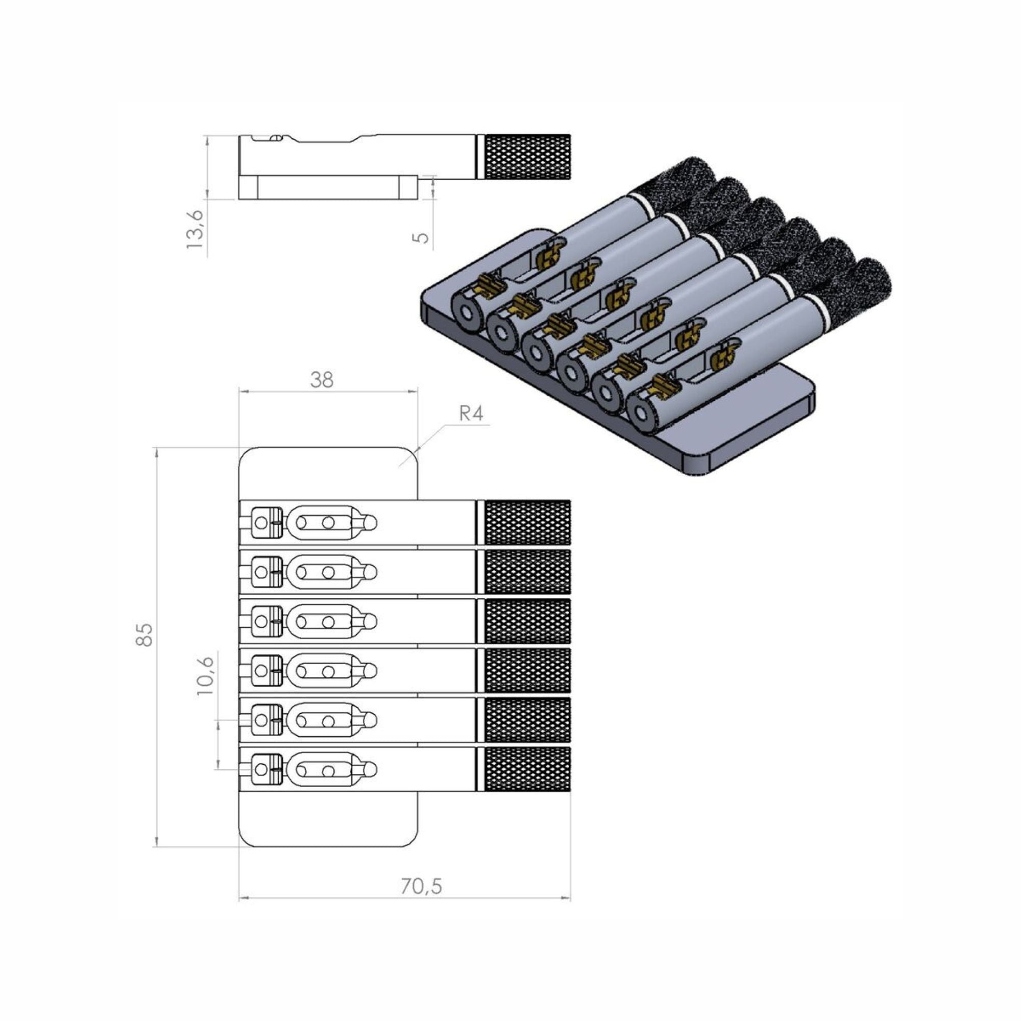 Nova Guitar Parts 6-String Headless Guitar Bridge - Ploutone