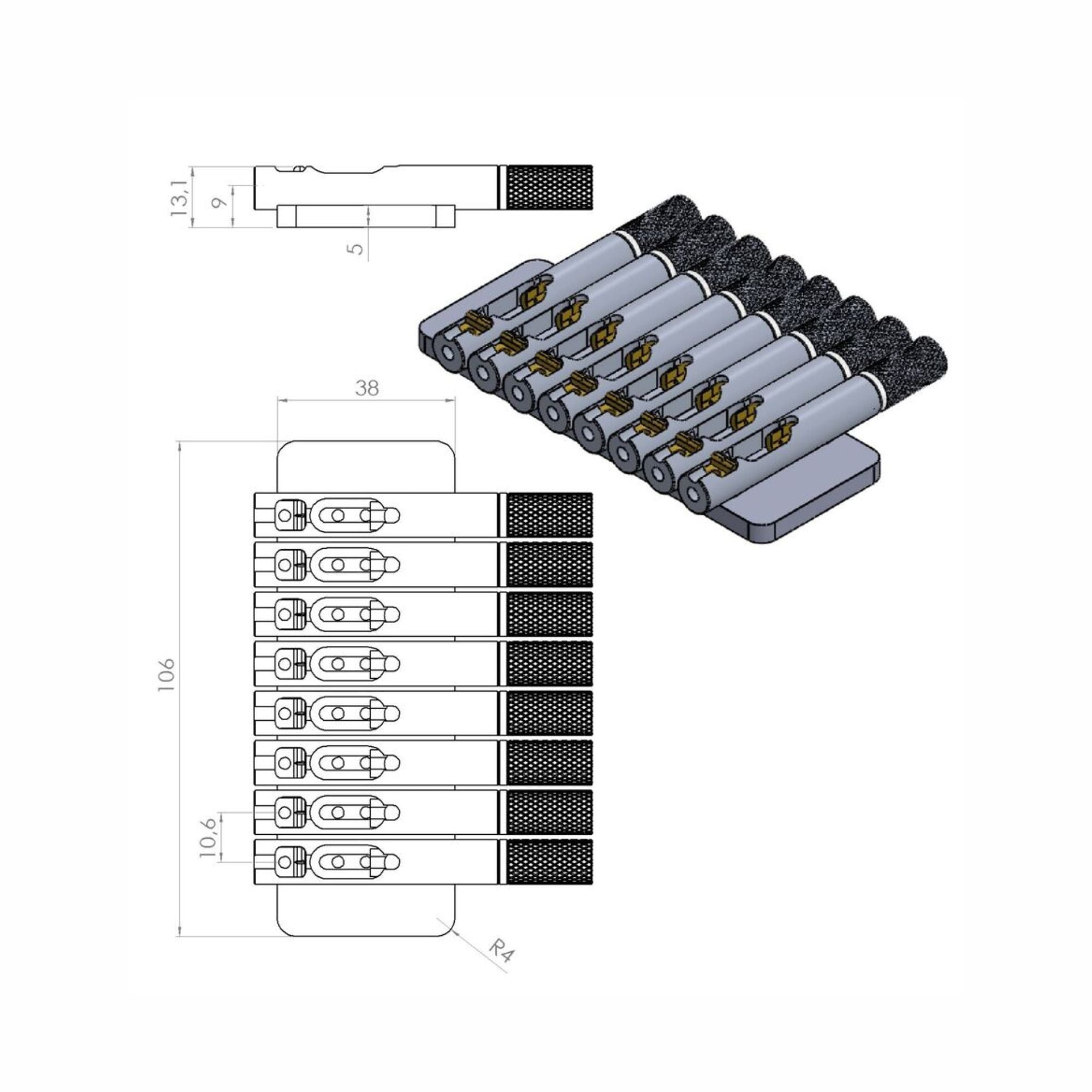 Nova Guitar Parts 8-String Headless Guitar Bridge - Ploutone