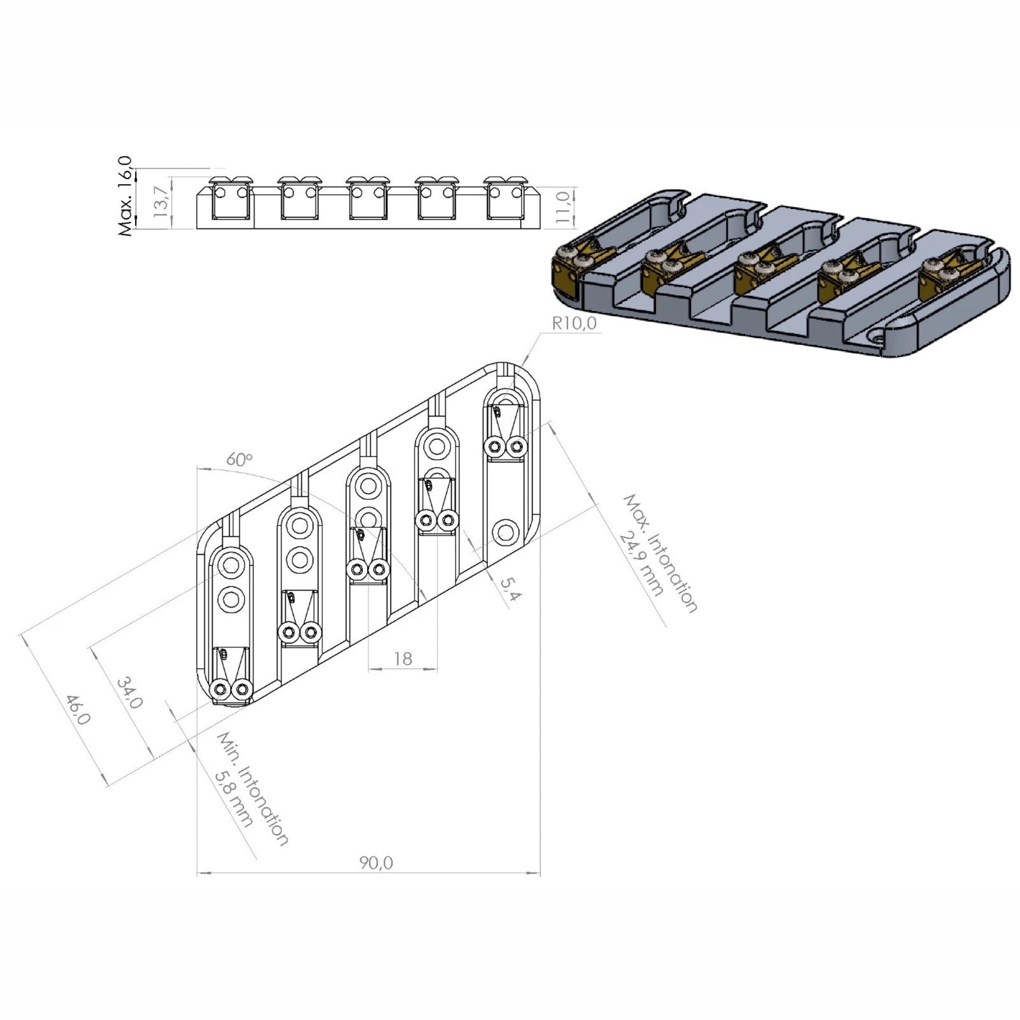 Nova Guitar Parts 5-String Multi-Scale Bass Bridge - Ploutone