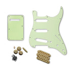 Mint Green Stratocaster Pickguard Kit 11-Hole - 3-Ply w/ Cream Knobs, Switch Tips & Pickup Covers - Ploutone