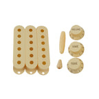 Cream Stratocaster Pickguard Kit 11-Hole - 3-Ply w/ Cream Knobs, Switch Tips & Pickup Covers - Ploutone