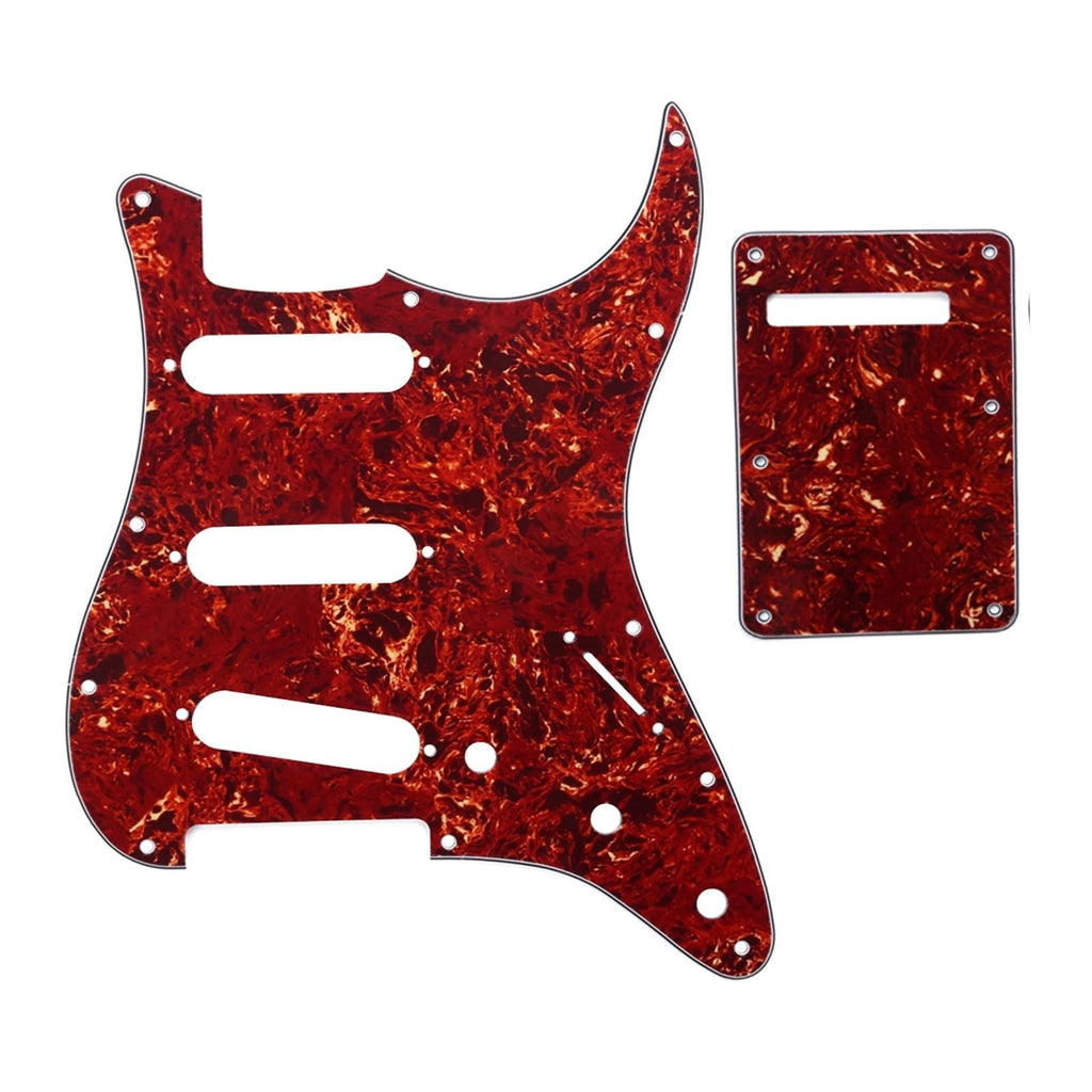 11-Hole SSS Strat Pickguard and Matching Back Plate - 4-Ply Red Tortoise SSS Strat Pickguards from Ploutone