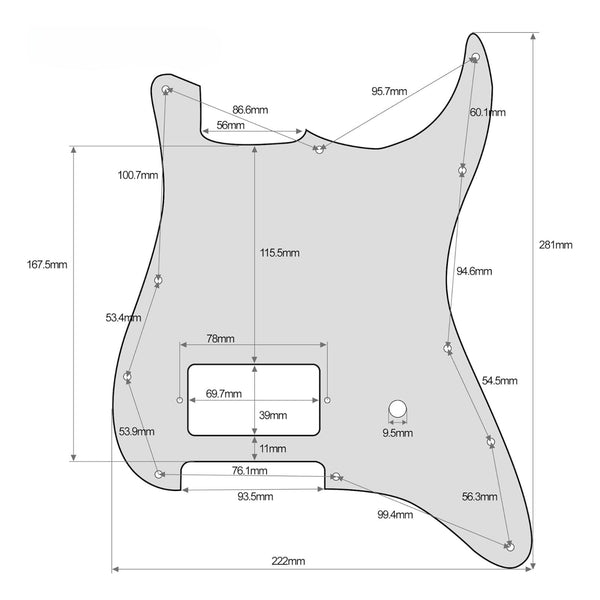 11-Hole Single Humbucker Strat Pickguard - 4-Ply Parchment Pearl Pickguards from Ploutone