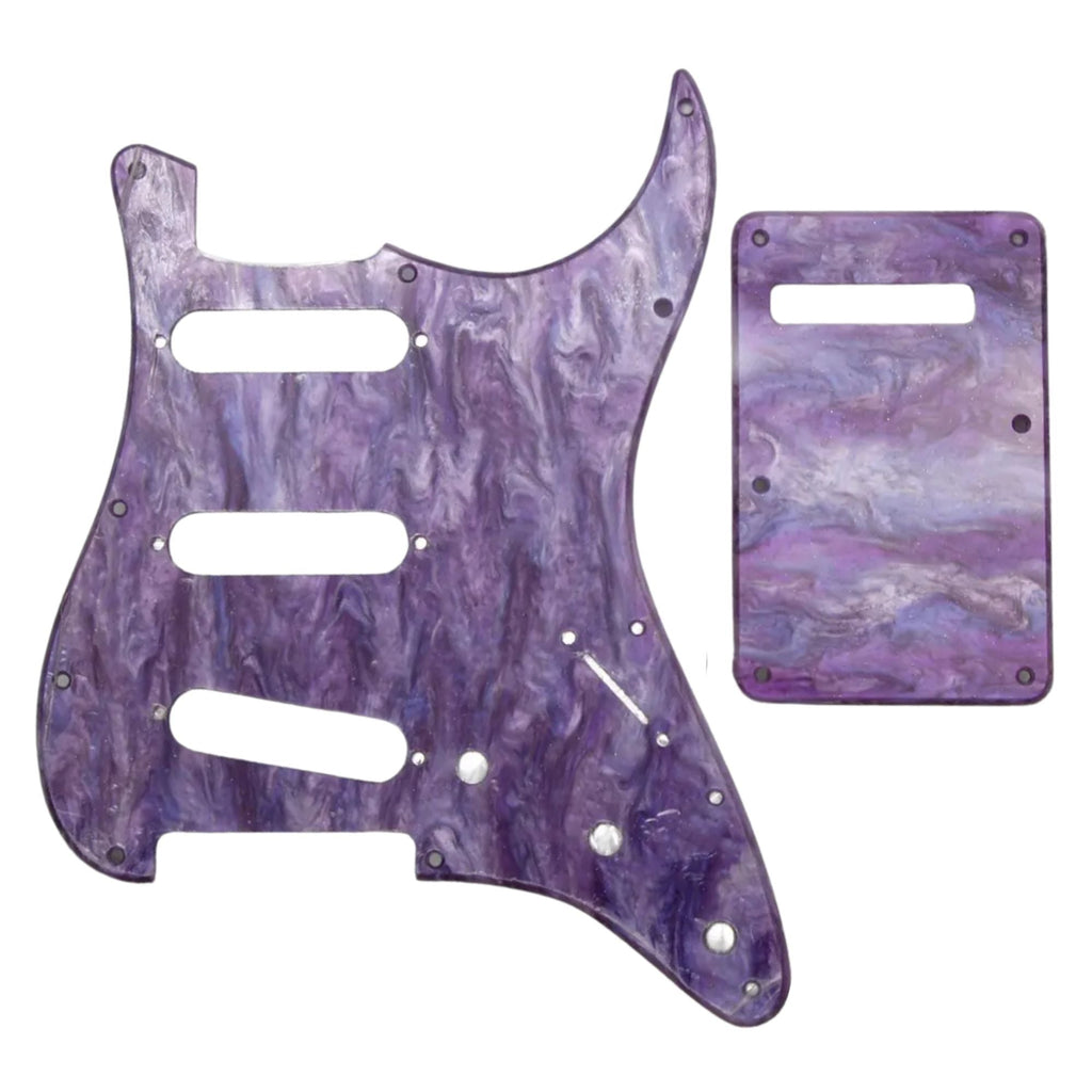 11-Hole SSS Strat Pickguard and Matching Back Plate - Lavender Swirl - Ploutone