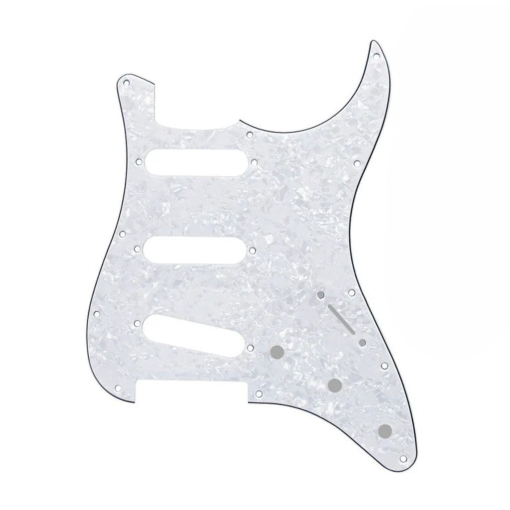 11-Hole Strat Pickguard SSS - 4-Ply White Pearl SSS Strat Pickguards from Ploutone