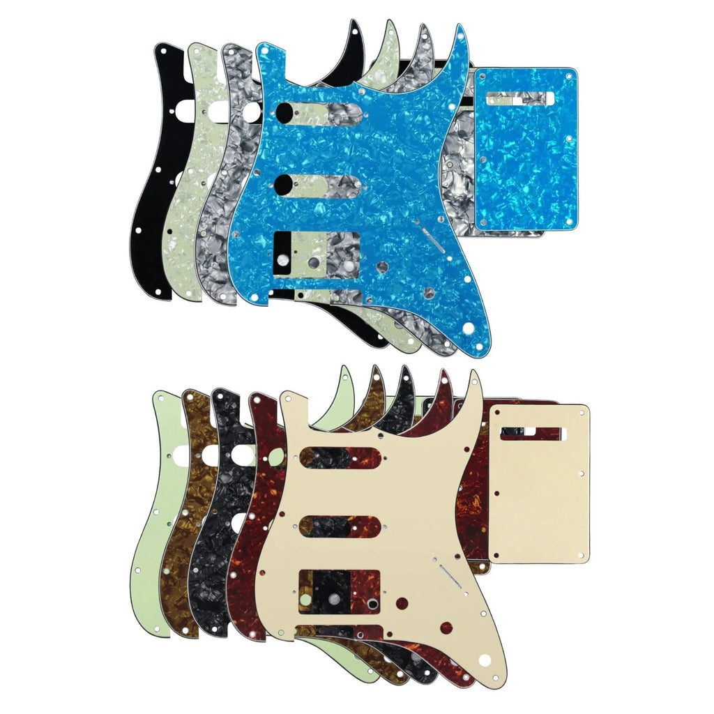 11-Hole HSS Strat Pickguard and Matching Back Plate - Multiple Colors HSS Strat Pickguards from Ploutone