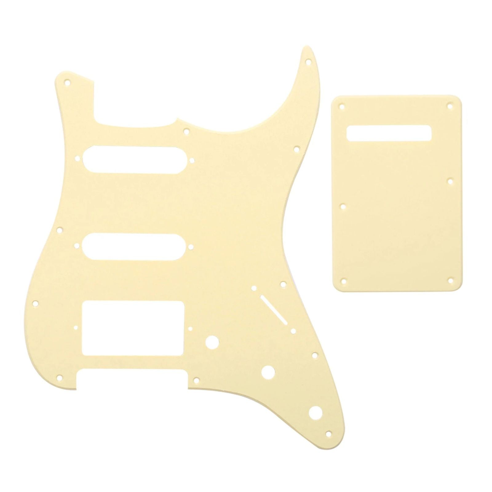11-Hole HSS Strat Pickguard and Matching Back Plate - 20+ Colors 1-Ply Cream - Ploutone