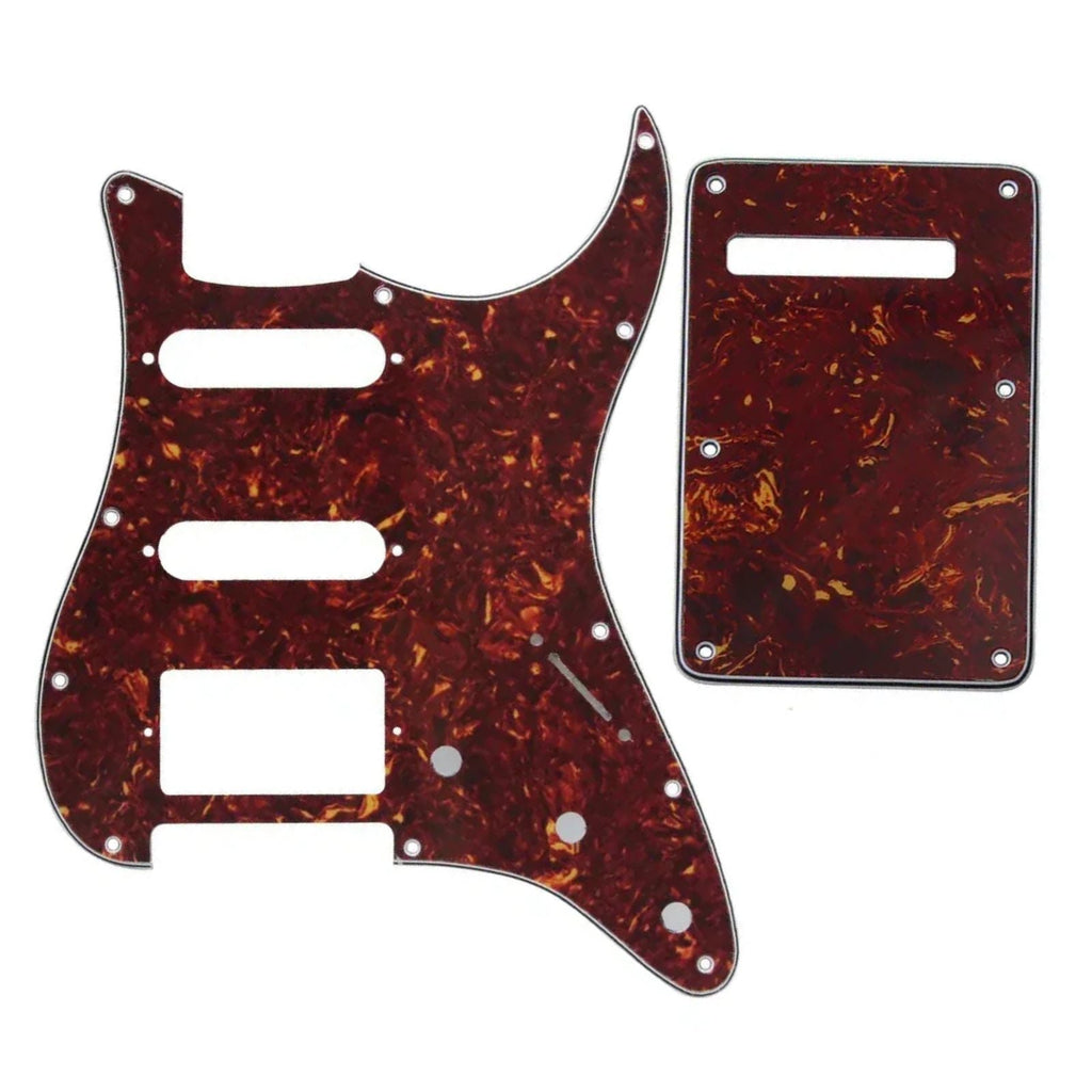 11-Hole HSS Strat Pickguard and Matching Back Plate - 20+ Colors 4-Ply Red Tortoise - Ploutone
