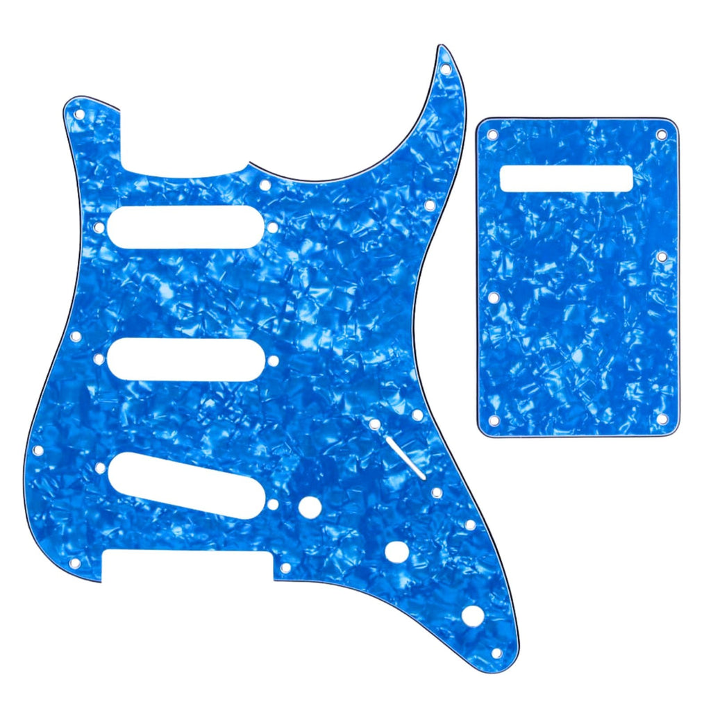 11-Hole SSS Strat Pickguard and Matching Back Plate - 20+ Colors 4-Ply Sky Blue Pearl - Ploutone