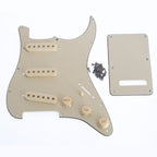 Cream Stratocaster Pickguard Kit 11-Hole - 3-Ply w/ Aged White Knobs, Switch Tips & Pickup Covers - Ploutone