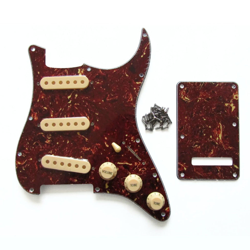 Red Tortoise Stratocaster Pickguard Kit 11-Hole - 4-Ply w/ Cream Knobs, Switch Tips & Pickup Covers guitar pickguards from Ploutone