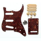 Red Tortoise Stratocaster Pickguard Kit 11-Hole - 4-Ply w/ Cream Knobs, Switch Tips & Pickup Covers - Ploutone