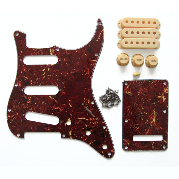 Red Tortoise Stratocaster Pickguard Kit 11-Hole - 4-Ply w/ Cream Knobs, Switch Tips & Pickup Covers guitar pickguards from Ploutone
