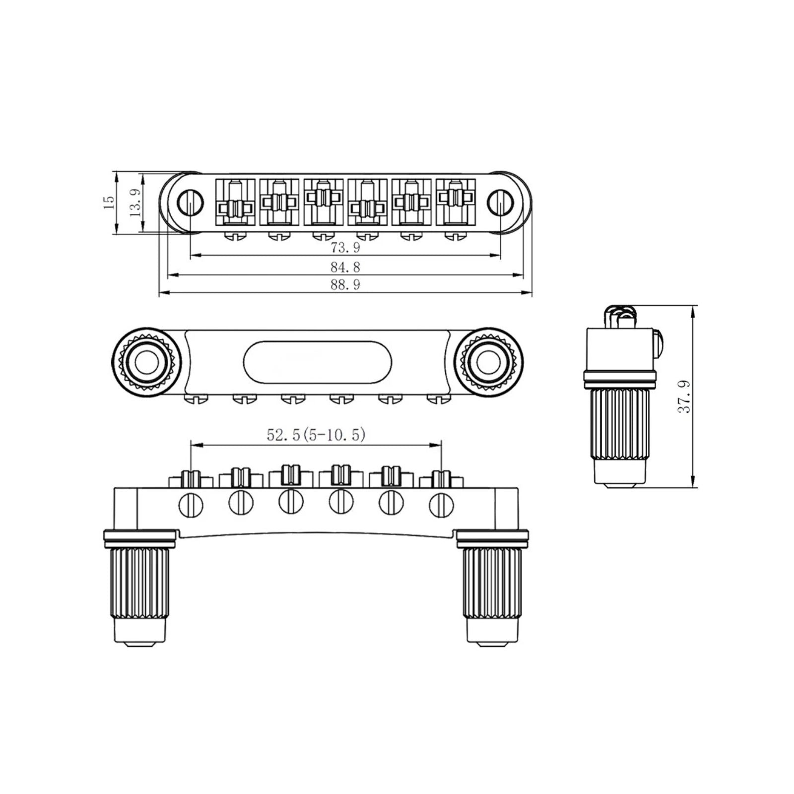 Tune-O-Matic Roller Bridge for Epiphone Les Paul - Chrome/Gold/Black - Ploutone
