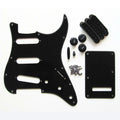 Black Stratocaster Pickguard Kit 11-Hole - 1-Ply w/ Black Knobs, Switch Tips & Pickup Covers - Ploutone