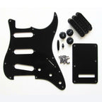 Black Stratocaster Pickguard Kit 11-Hole - 1-Ply w/ Black Knobs, Switch Tips & Pickup Covers - Ploutone