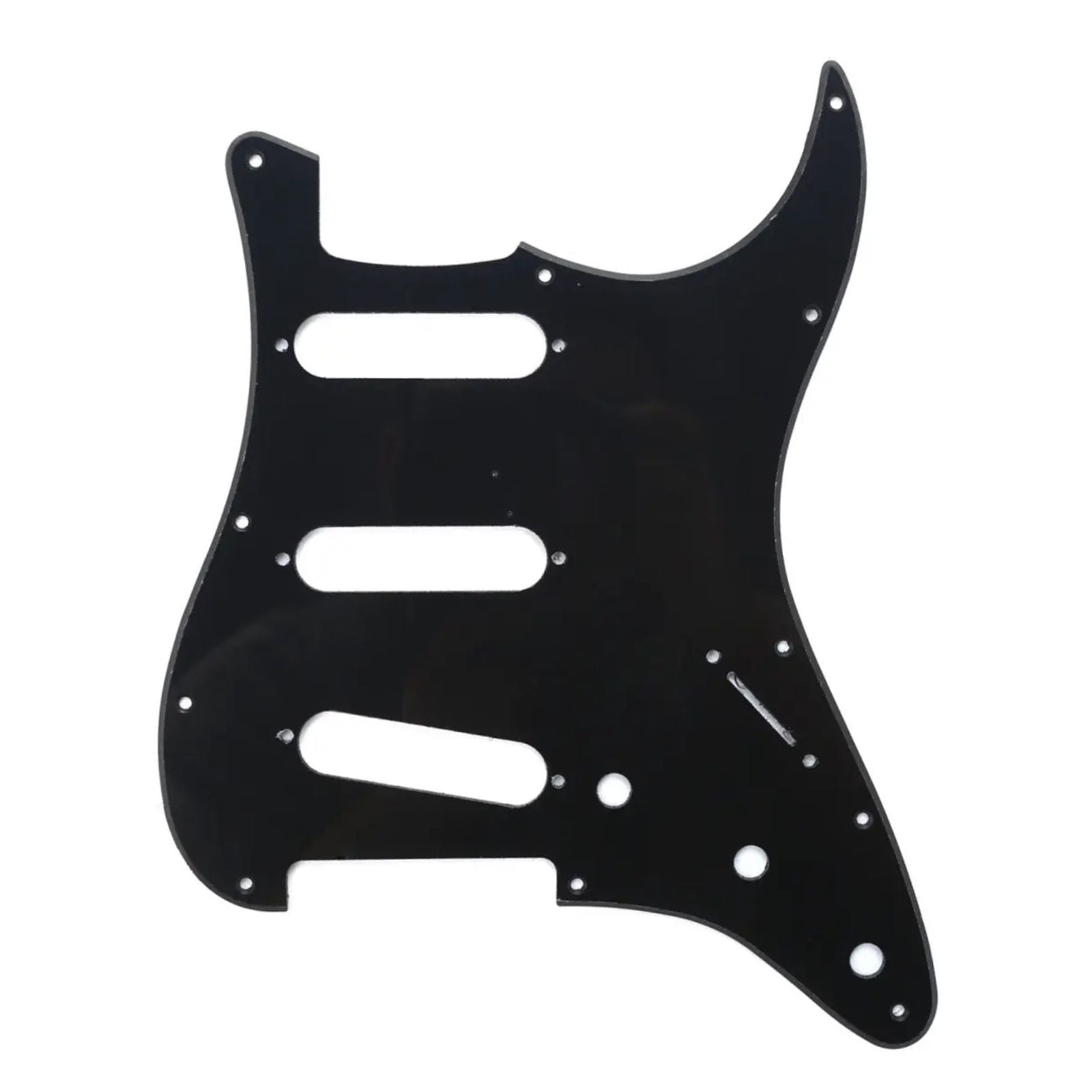Black Stratocaster Pickguard Kit 11-Hole - 1-Ply w/ Black Knobs, Switch Tips & Pickup Covers - Ploutone
