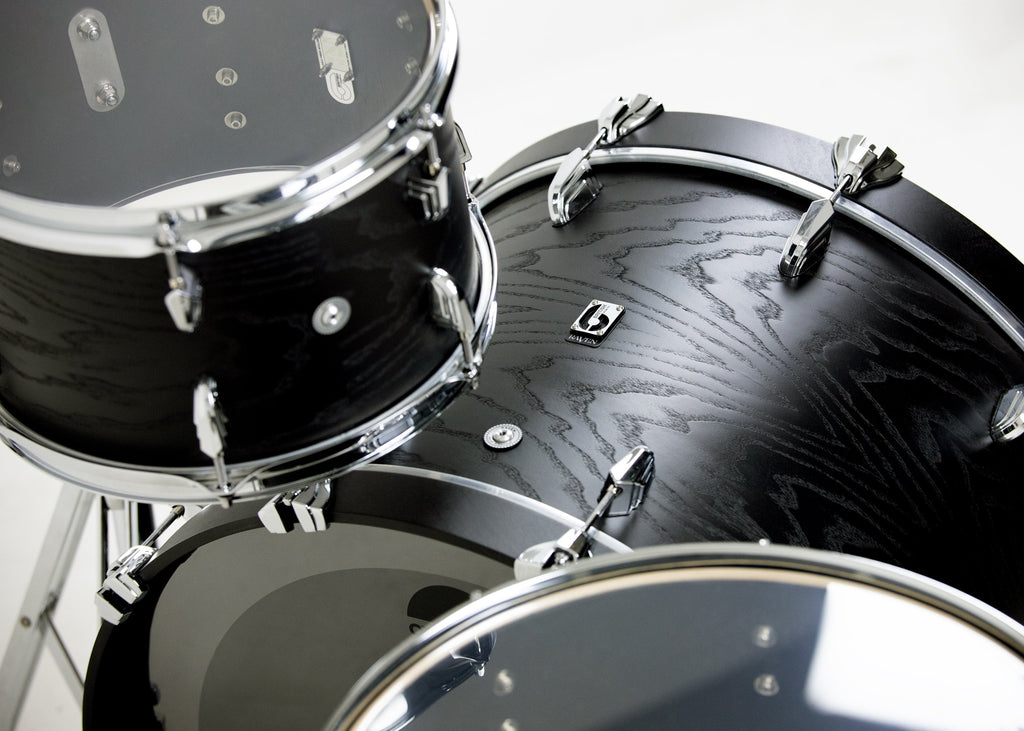 British Drum Co. Raven Series Club 22 Drum Kit - 3pc Birch Shell Pack - Black Ash Satin - Ploutone