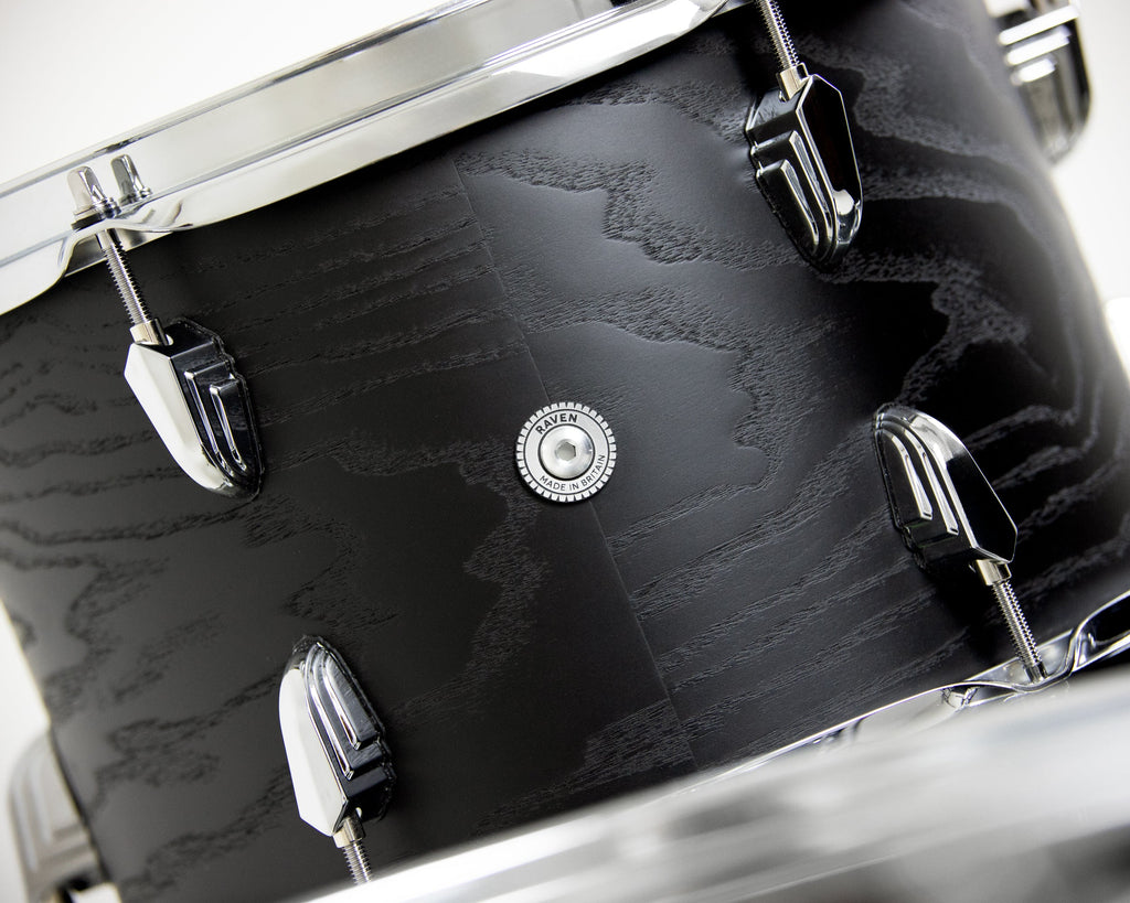British Drum Co. Raven Series Club 22 Drum Kit - 3pc Birch Shell Pack - Black Ash Satin - Ploutone