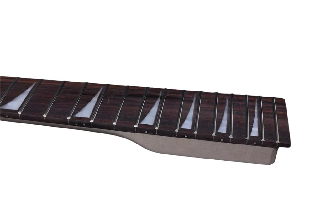 22 Fret Reverse Headstock Guitar Neck – Maple & Rosewood, Shark Fin Inlays, 25.5" Scale, Locking Nut Style, 56mm Bolt-On Heel, Unfinished - Ploutone