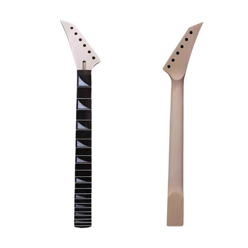 22 Fret Reverse Headstock Guitar Neck – Maple & Rosewood, Shark Fin Inlays, 25.5" Scale, Locking Nut Style, 56mm Bolt-On Heel, Unfinished - Ploutone