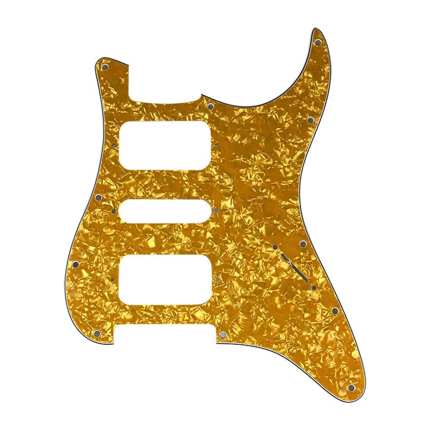 11-Hole HSH Strat Pickguard (No Control Holes) - 20+ Colors 4-Ply Golden Pearl - Ploutone