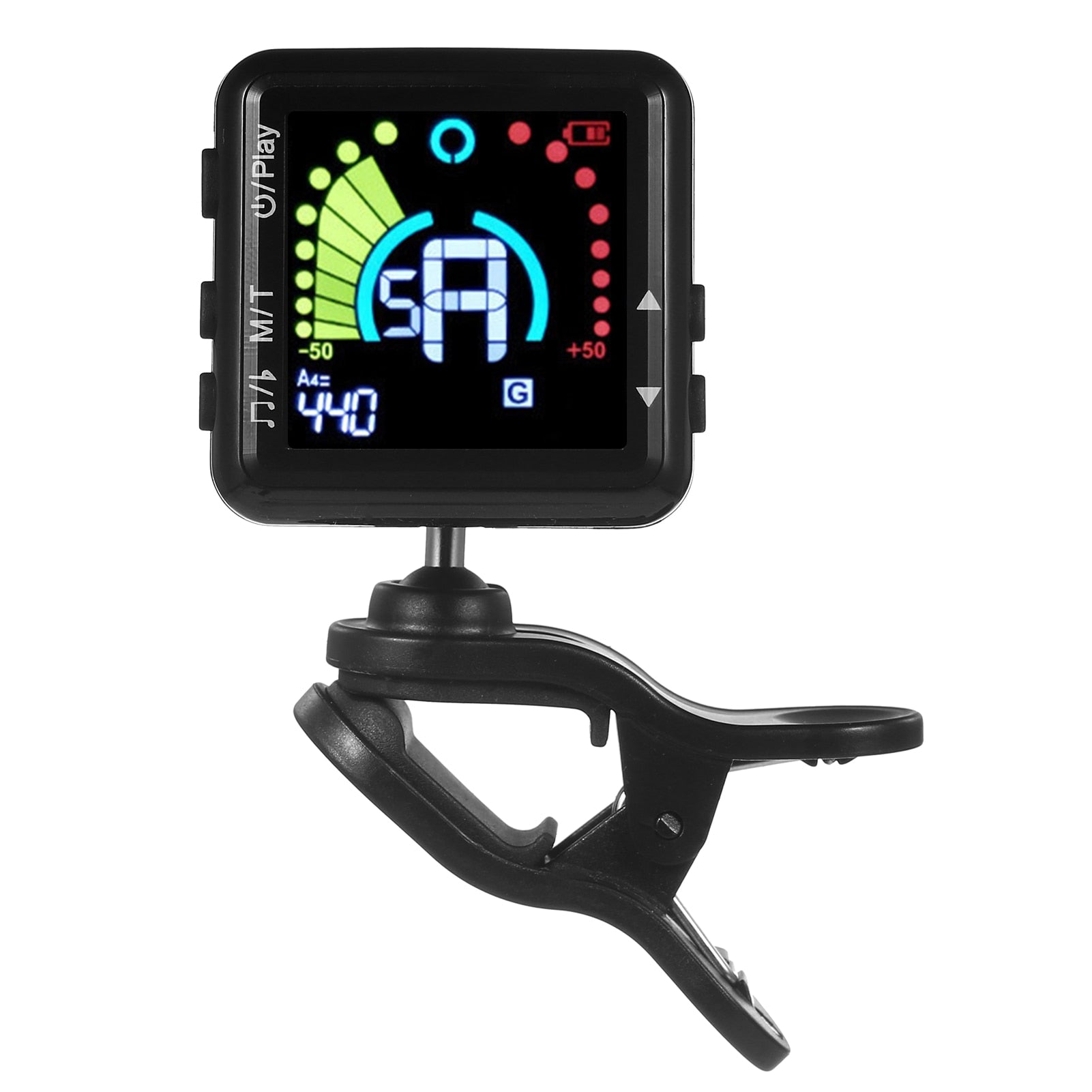 Rechargeable Clip On Guitar & Instrument Tuner with LED Color Display & Metronome - Ploutone