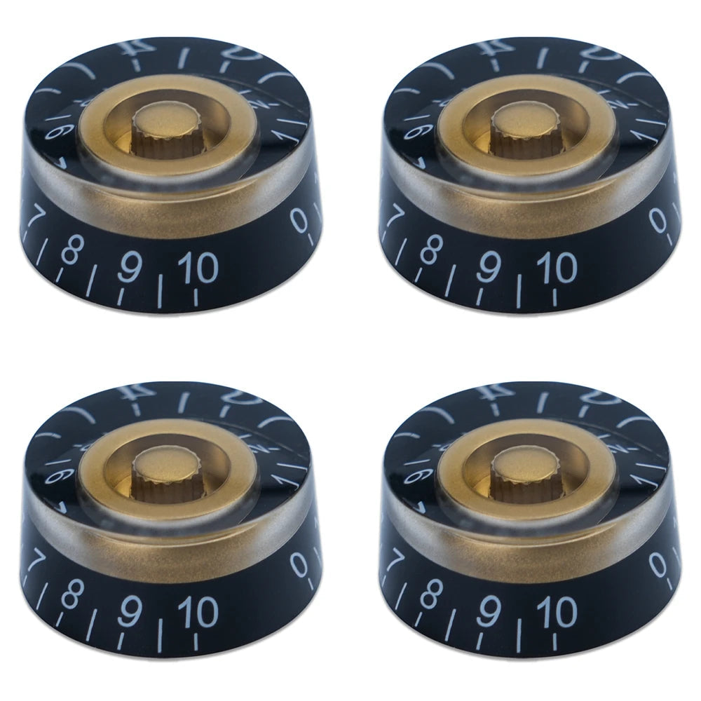 Guitar Speed Knobs, 18 Spline Metric - Black / Gold Tip Knobs from Ploutone