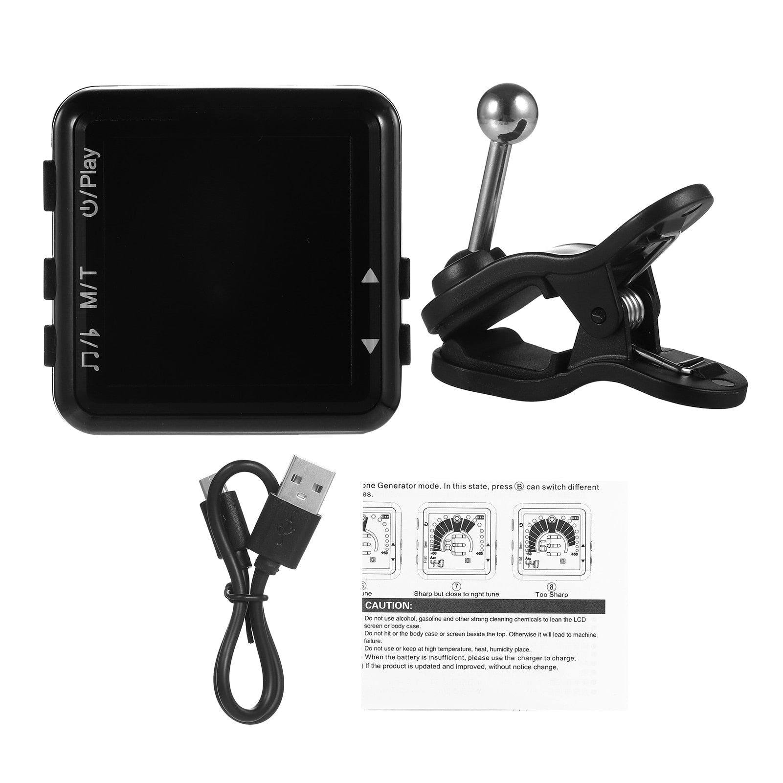 Rechargeable Clip On Guitar & Instrument Tuner with LED Color Display & Metronome - Ploutone