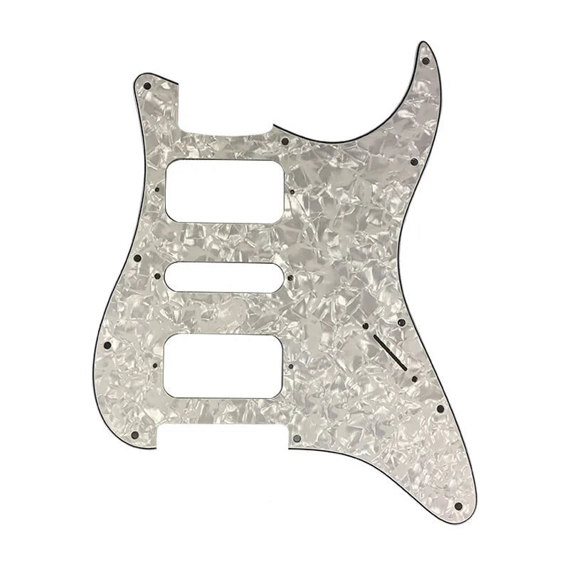 11-Hole HSH Strat Pickguard (No Control Holes) - 20+ Colors 4-Ply White Pearl - Ploutone