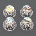 Guitar Knob Caps, Shell Inlay 18 Spline Metric - Transparent / White Lettering Knobs from Ploutone