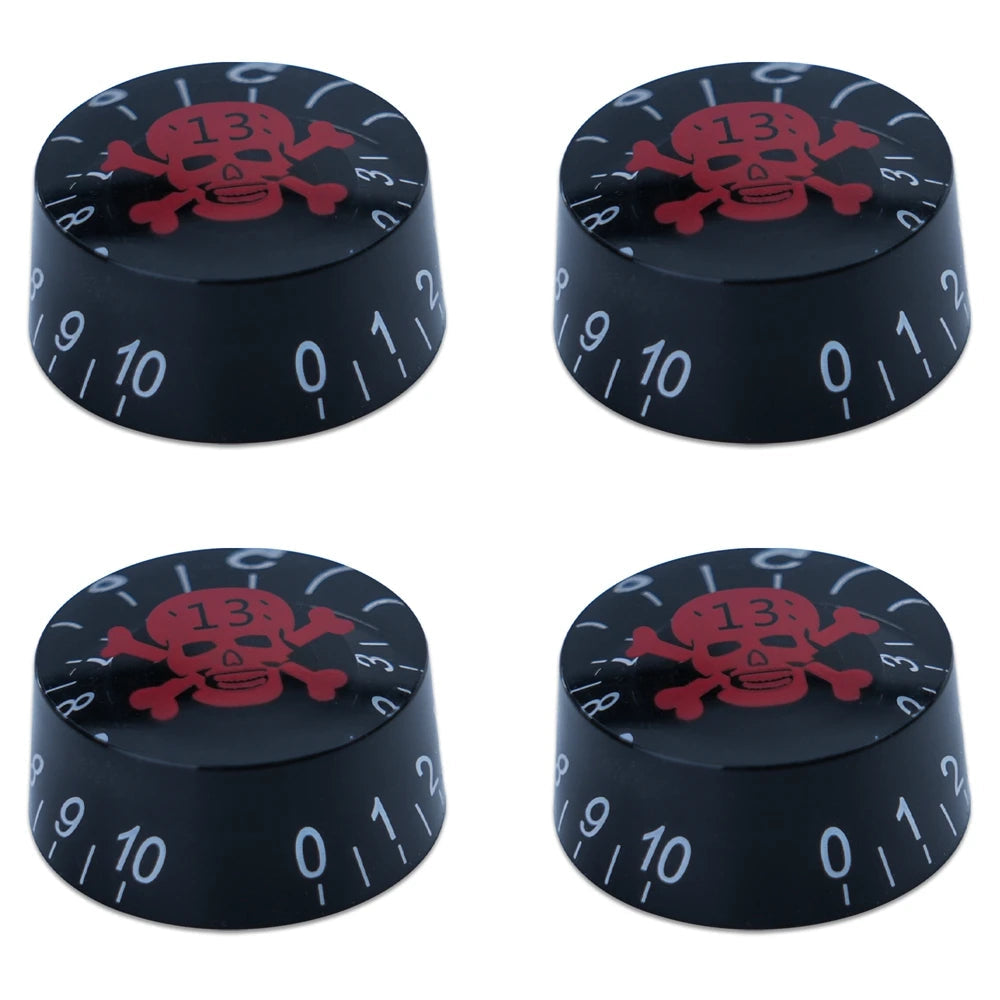 Guitar Speed Knobs, 18 Spline Metric - Multiple Colors Black Red Skull - Ploutone