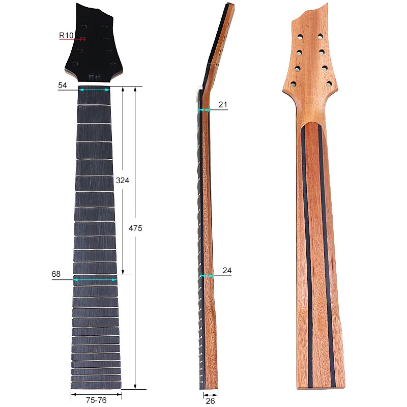 Okoume 8-String Guitar Neck, 24 Fret, Artificial Rosewood Fretboard - Ploutone