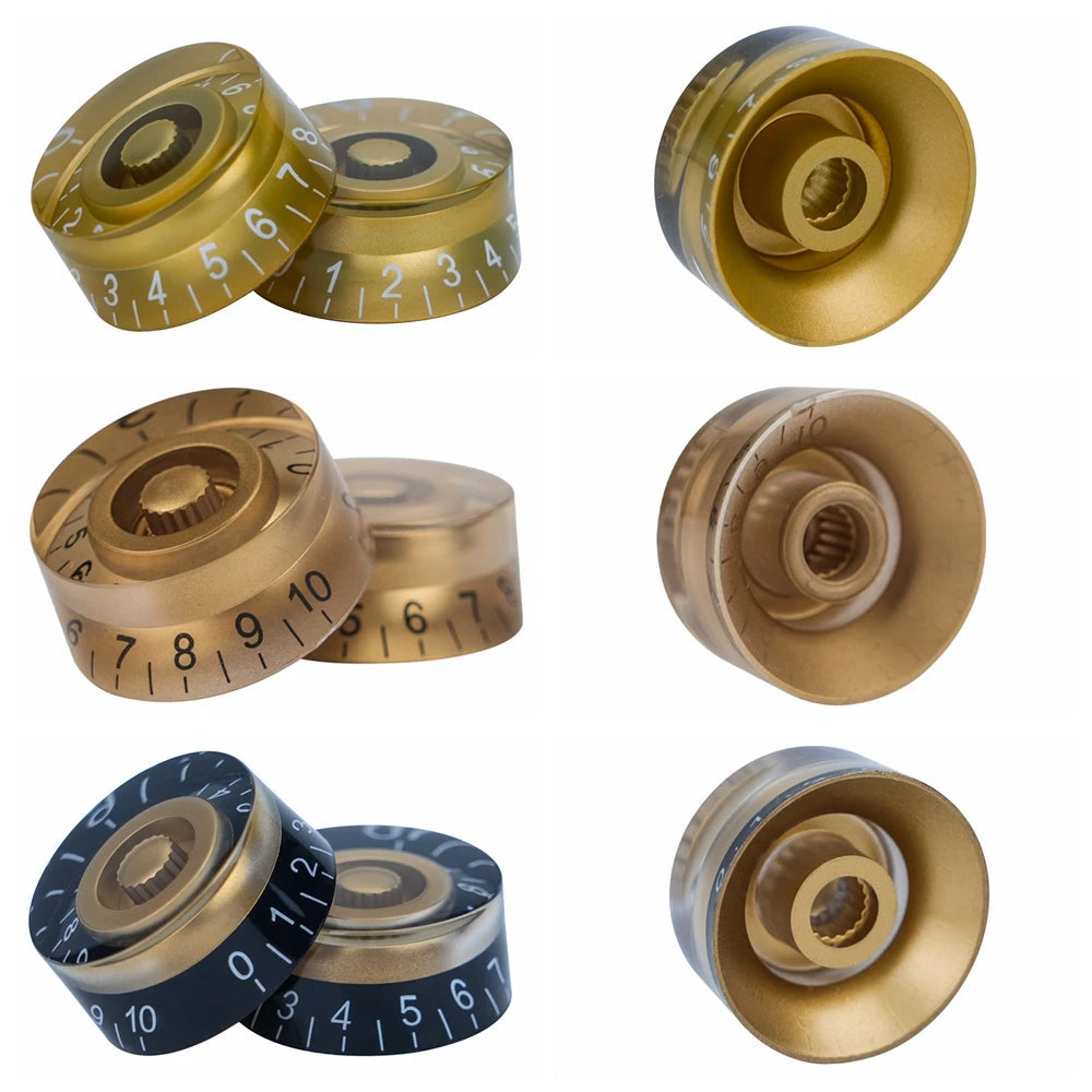 Guitar Speed Knobs, 18 Spline Metric - Yellow / Black Lettering Knobs from Ploutone