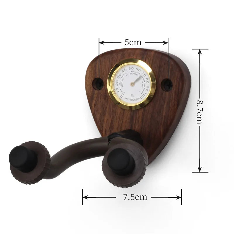 All-in-One Guitar Wall Hanger with Built-In Hygrometer - Black Walnut - Ploutone