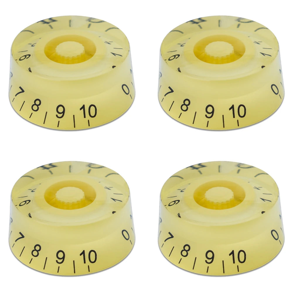 Guitar Speed Knobs, 18 Spline Metric - Yellow / Black Lettering Knobs from Ploutone