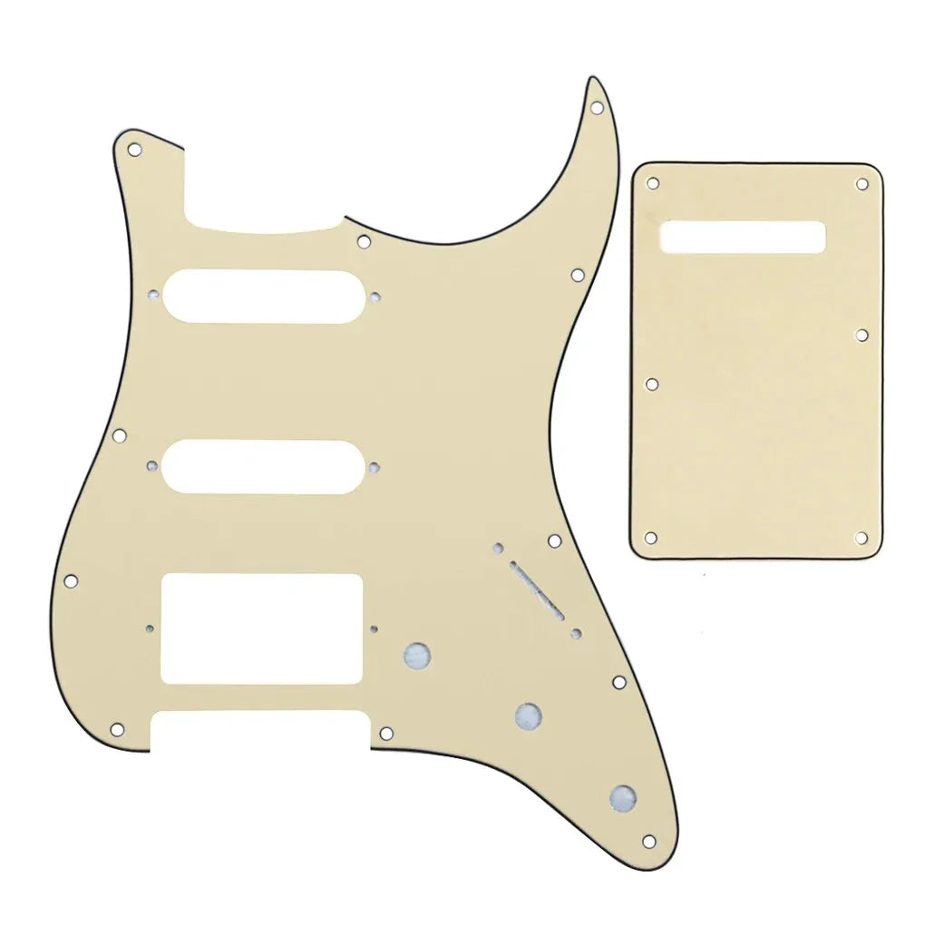 11-Hole HSS Strat Pickguard and Matching Back Plate - 20+ Colors 3-Ply Cream - Ploutone