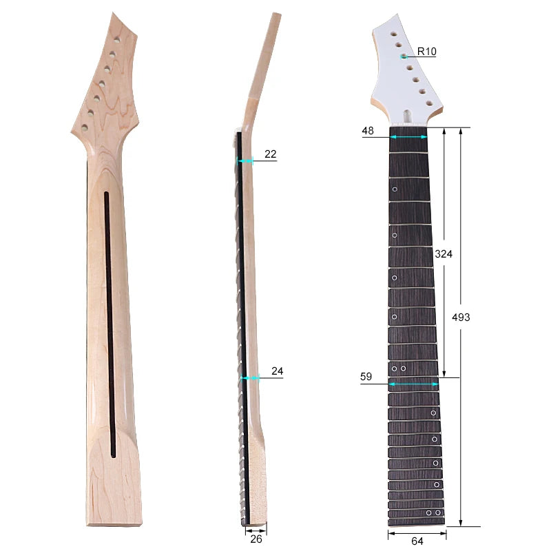 Canadian Maple 7-String Guitar Neck, 24 Fret, In-Line Headstock - Ploutone