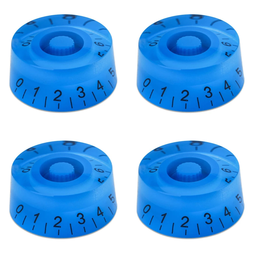 Guitar Speed Knobs, 18 Spline Metric - Multiple Colors Blue Black Lettering - Ploutone