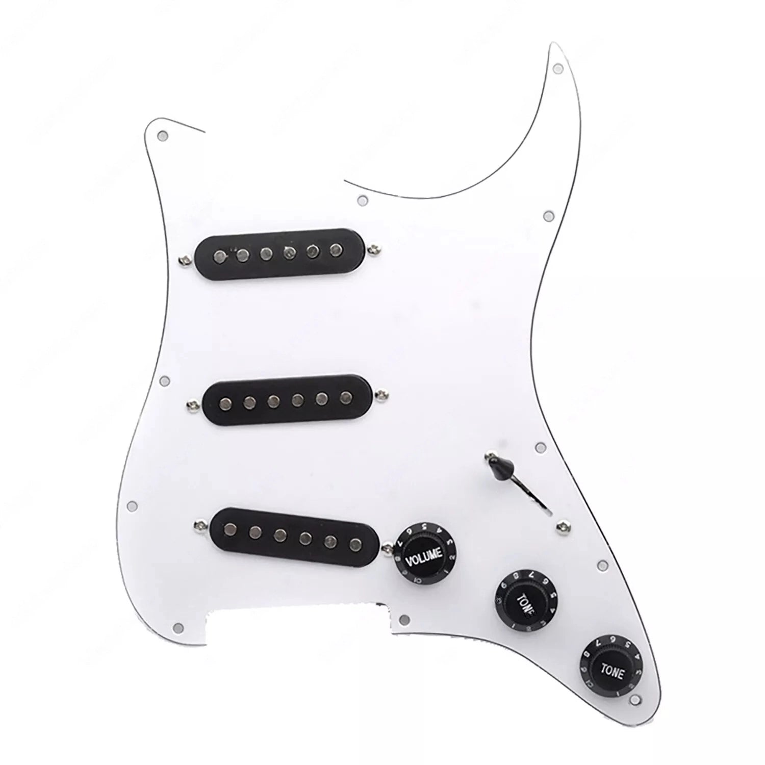 11-Hole SSS Loaded Strat Pickguard - White & Black - Ploutone