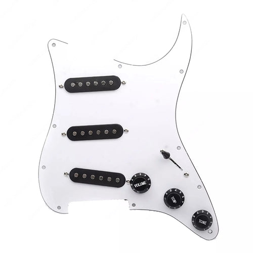 11-Hole SSS Loaded Strat Pickguard - White & Black - Ploutone