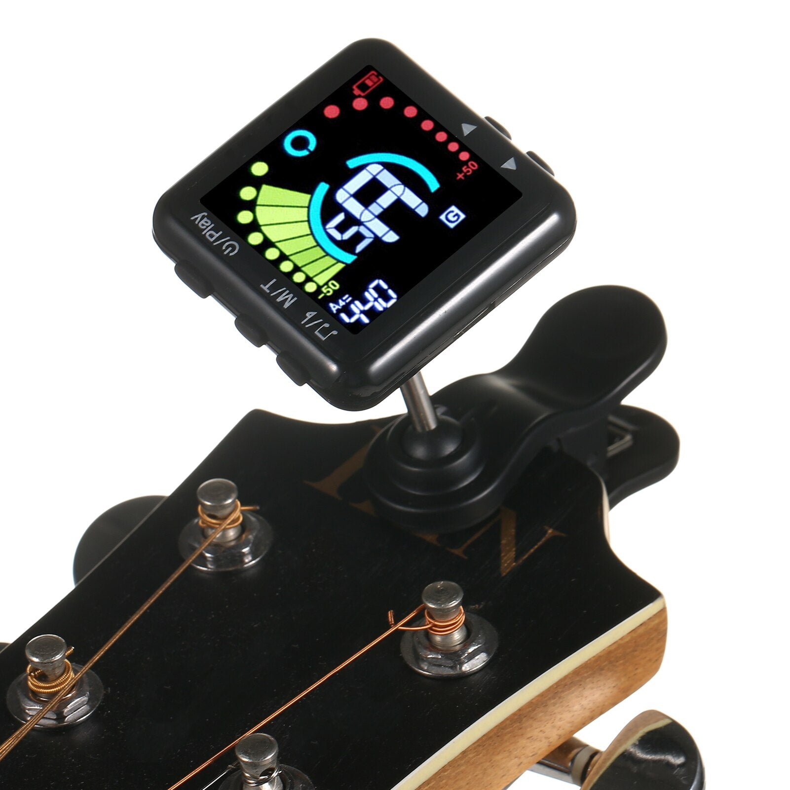 Rechargeable Clip On Guitar & Instrument Tuner with LED Color Display & Metronome - Ploutone