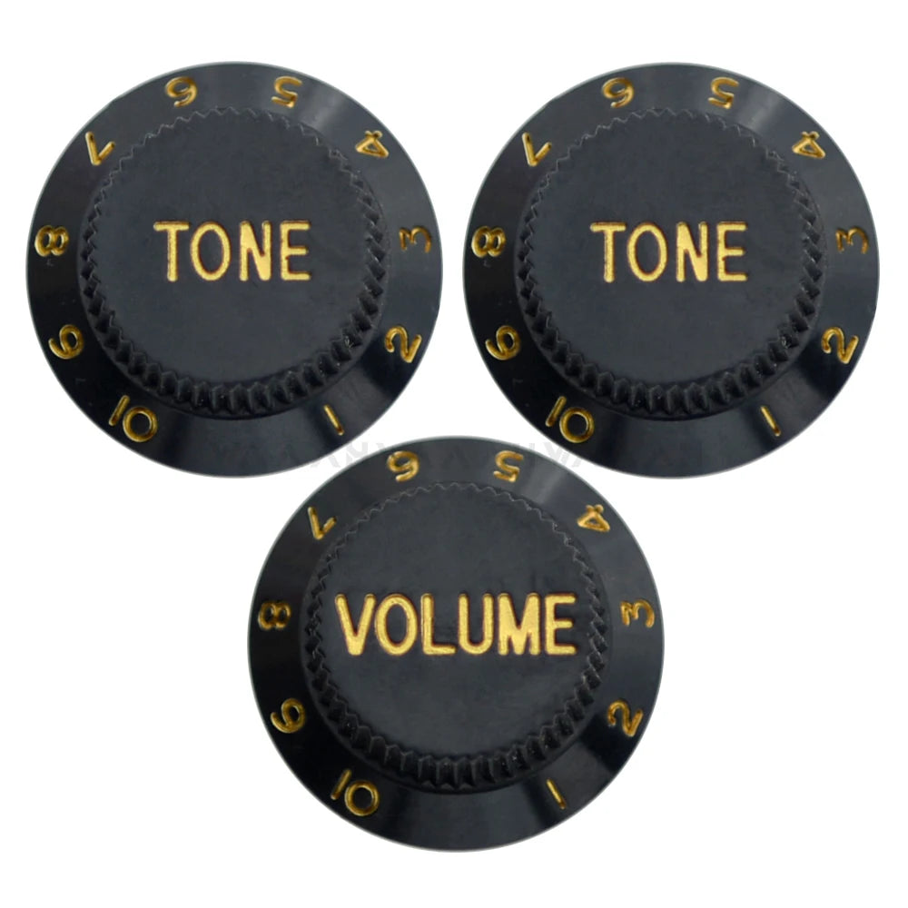 Electric Guitar Control Knobs, 24 Spline Imperial - Black & Gold Knobs from Ploutone